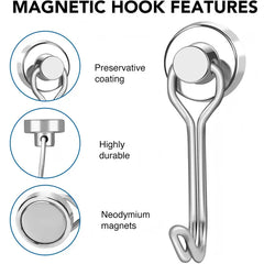 Heavy-Duty Magnetic Hooks (16mm / 20mm, Neodymium, Strong Pull) | Pack of 10 Pieces