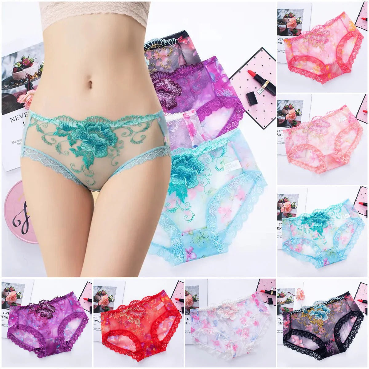🌸Antibacterial cotton panties with lace embroidery | Pack of 4